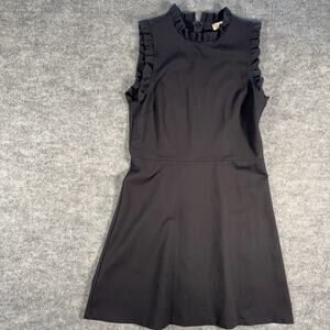 LOFT Black Ruffle Trim Fit Flare Dress Sleeveless Ponte Size 8